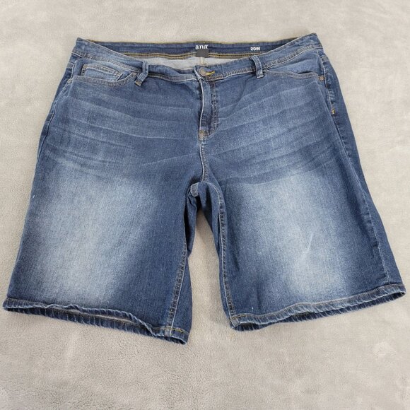 Ana Womens Shorts 20W Plus Dark Blue Denim Wash Zip Fly Cotton Blend SHO21E - Picture 1 of 9